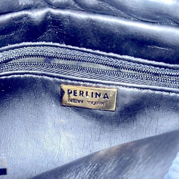 Vintage Perlina New York black leather crossbody 7.5”x 7”x21” adjustable strap. - Picture 12 of 12